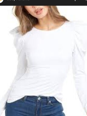 Susana Monaco Women's Long Sleeve Puff Sleeve Crew Neck Shirt Sz Small/Med White